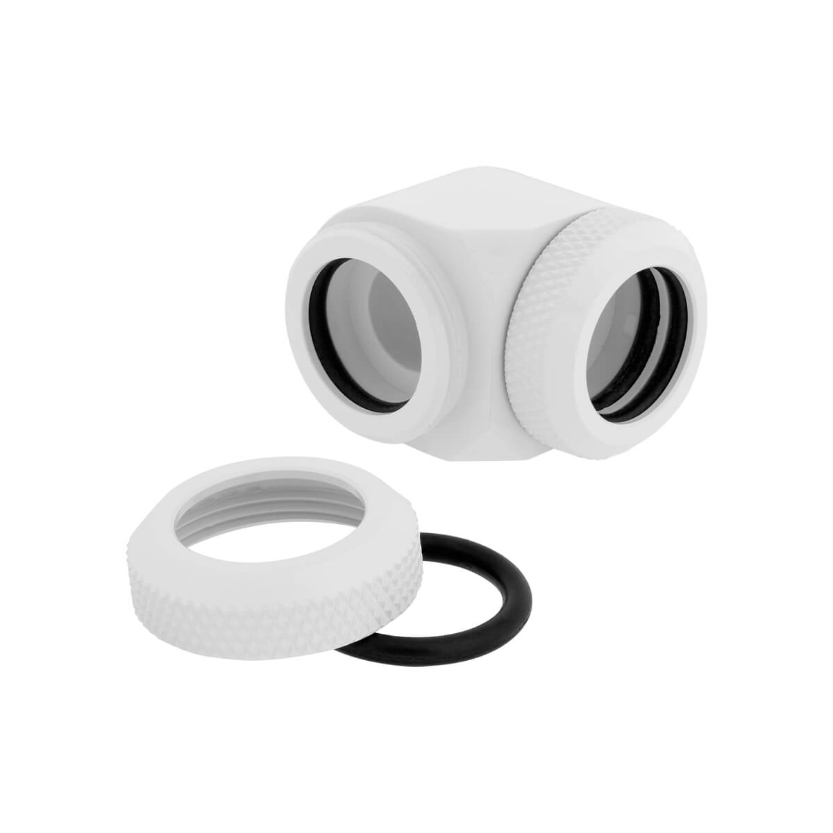 Corsair Hydro X Series XF Hardline 14mm 90° Angled Compression Fitting Twin Pack - White | Perfect for Custom Water Cooling PC Builds & Gaming Rigs