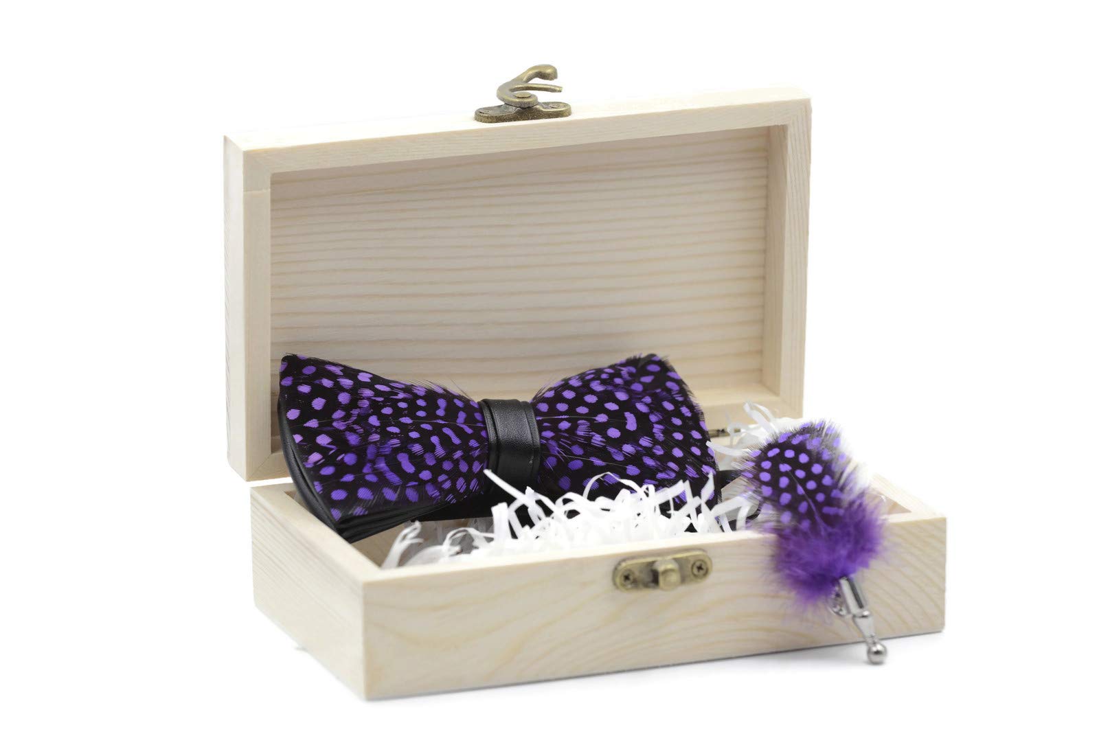Handmade Elegant Purple & Black Feather Bow Tie & Lapel Pin Set for Groomsmen - Perfect for Weddings, Prom, Formal Events & Special Occasions