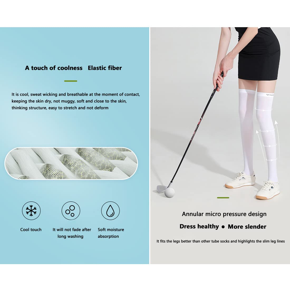 UPF 50+ Golf Socks for Women & Men - Breathable Ice Silk Summer Sun Protection Thigh High Socks - Perfect for Golf, School, Daily Wear & Cosplay - Stay Cool & Protected in Hot Weather