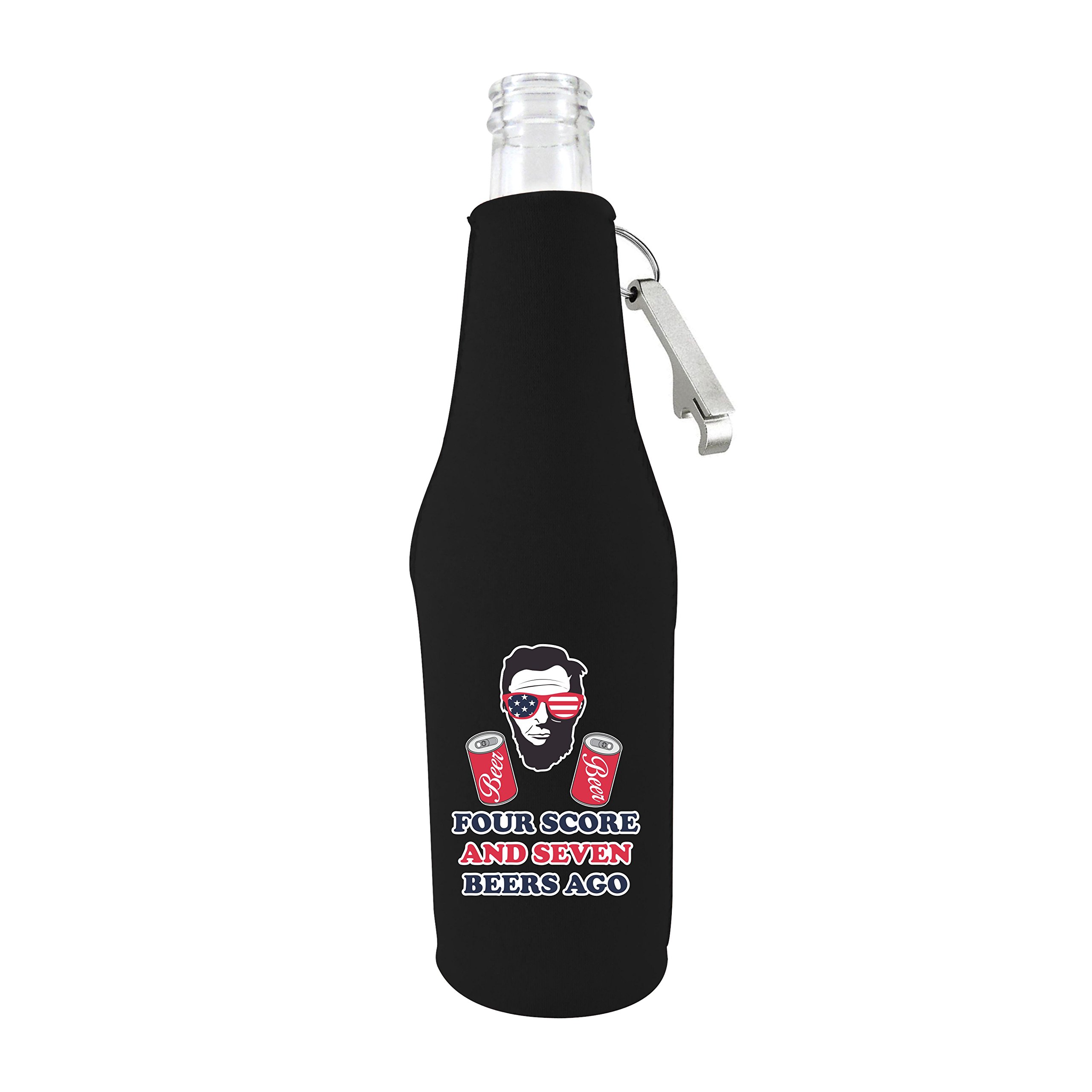 Four Score and Seven Beers Ago Beer Bottle Cooler with Built-in Opener - Black | Insulated Sleeve for Chilled Drinks | Perfect for BBQs, Tailgating & Outdoor Parties