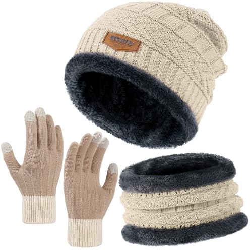 Beige: Hat+scarf+gloves