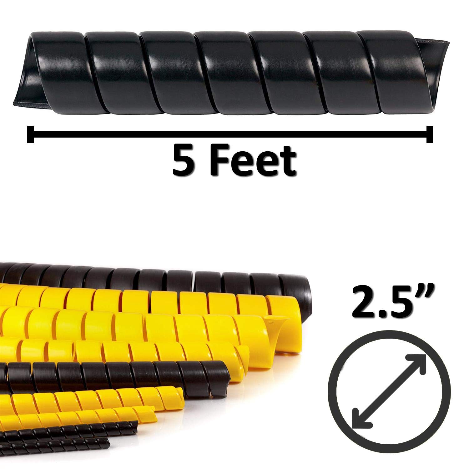 Electriduct 2.5 Inch Heavy Duty Spiral Cable Sleeve - HDPE Flexible Plastic Wire Hose Protector (5ft, Black) for Automotive Wiring, Computer Cables & Home Theater Setup
