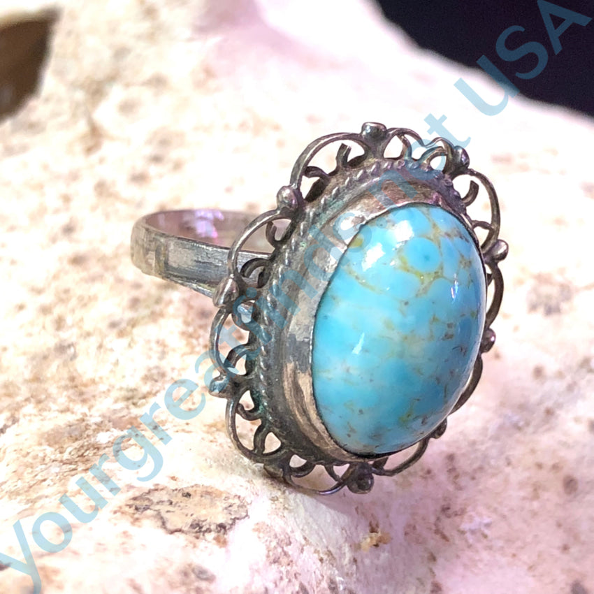 Vintage Mexican Sterling Silver Filigree & Art Glass Ring - Size 7 | Handcrafted Jewelry for Women | Perfect for Boho, Wedding & Special Occasions