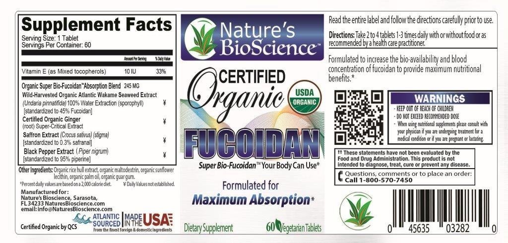 Nature's BioScience ® Certified USDA Organic Fucoidan Supplement - 6 Bottles Pack (1200mg per Serving) for Immune Support & Wellness | Daily Health Booster for Adults & Seniors