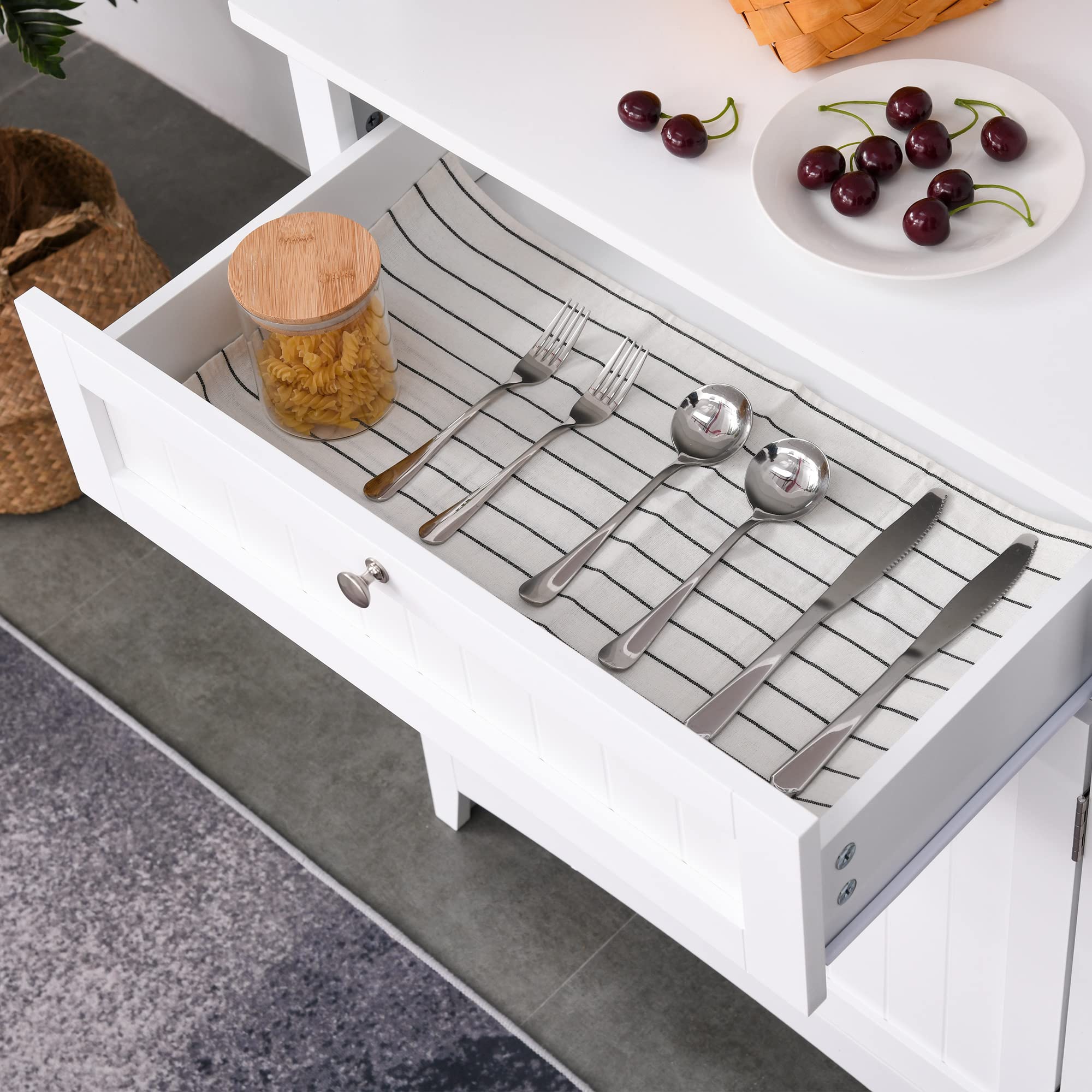 HOMCOM Elegant Buffet Hutch with Framed Glass Doors, Kitchen Pantry Storage Cabinet with Drawers & Microwave Space, White - Perfect for Dining Room Organization & Small Kitchen Storage