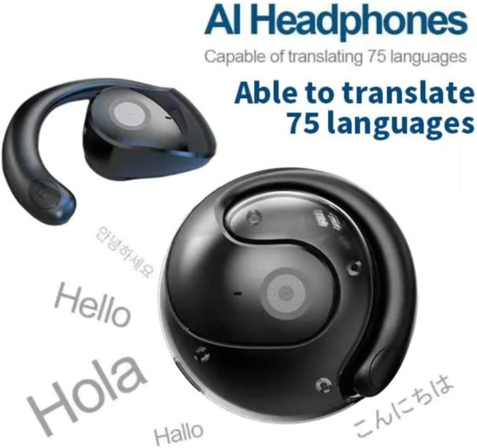 Hy-T26 Pro Wireless Bluetooth Translator Earbuds for Travel & Meetings - Black