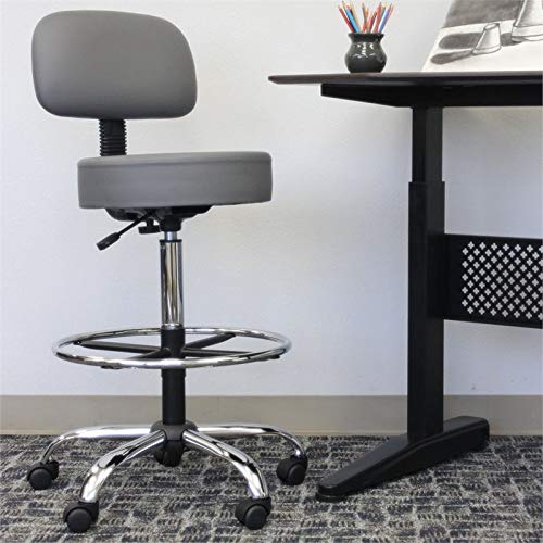 Boss Office Products Drafting Stool with Back Cushion - Adjustable Height Ergonomic Office Chair, Grey, 25