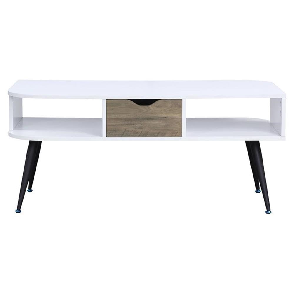 Acme Halima White and Black Wooden Coffee Table with Storage Shelf | Modern Living Room Furniture for Small Spaces, Home Decor, and Storage Solutions