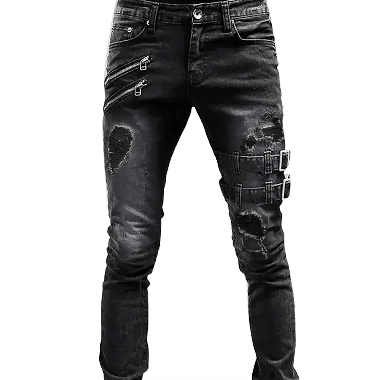 Slim Fit Ripped Straight Leg Men's Jeans - Mid Rise Casual Denim Pants for Men | Perfect for Everyday Wear, Street Style & Office Casual Looks