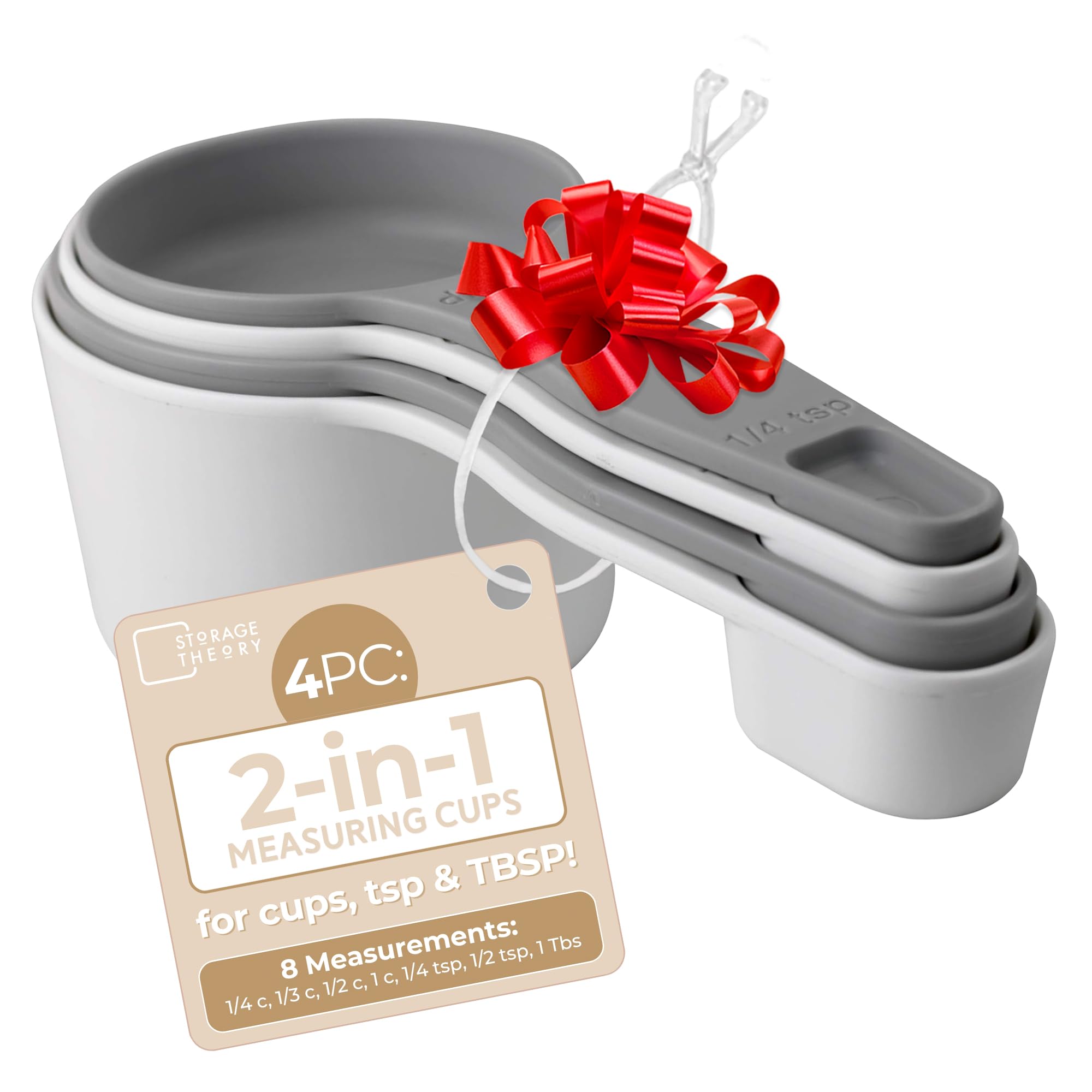 2-in-1 Nesting Measuring Cups and Spoons Set - Food Grade Plastic Kitchen Measuring Tools for Baking & Cooking - Space Saving Design with White/Gray Color - Perfect for Home Chefs, Meal Prep & Gift Giving