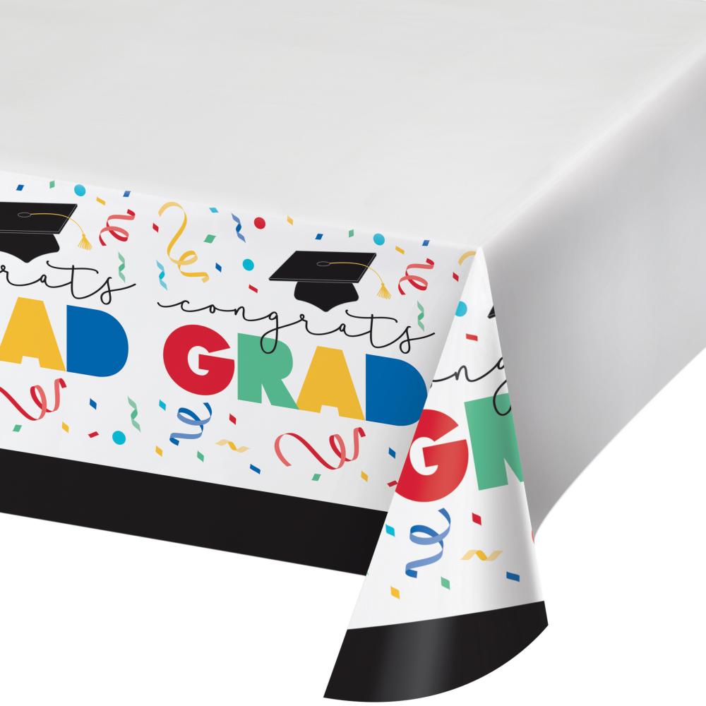 12-Piece Bulk Graduation Cap Toss Paper Table Cover Border Print, 54