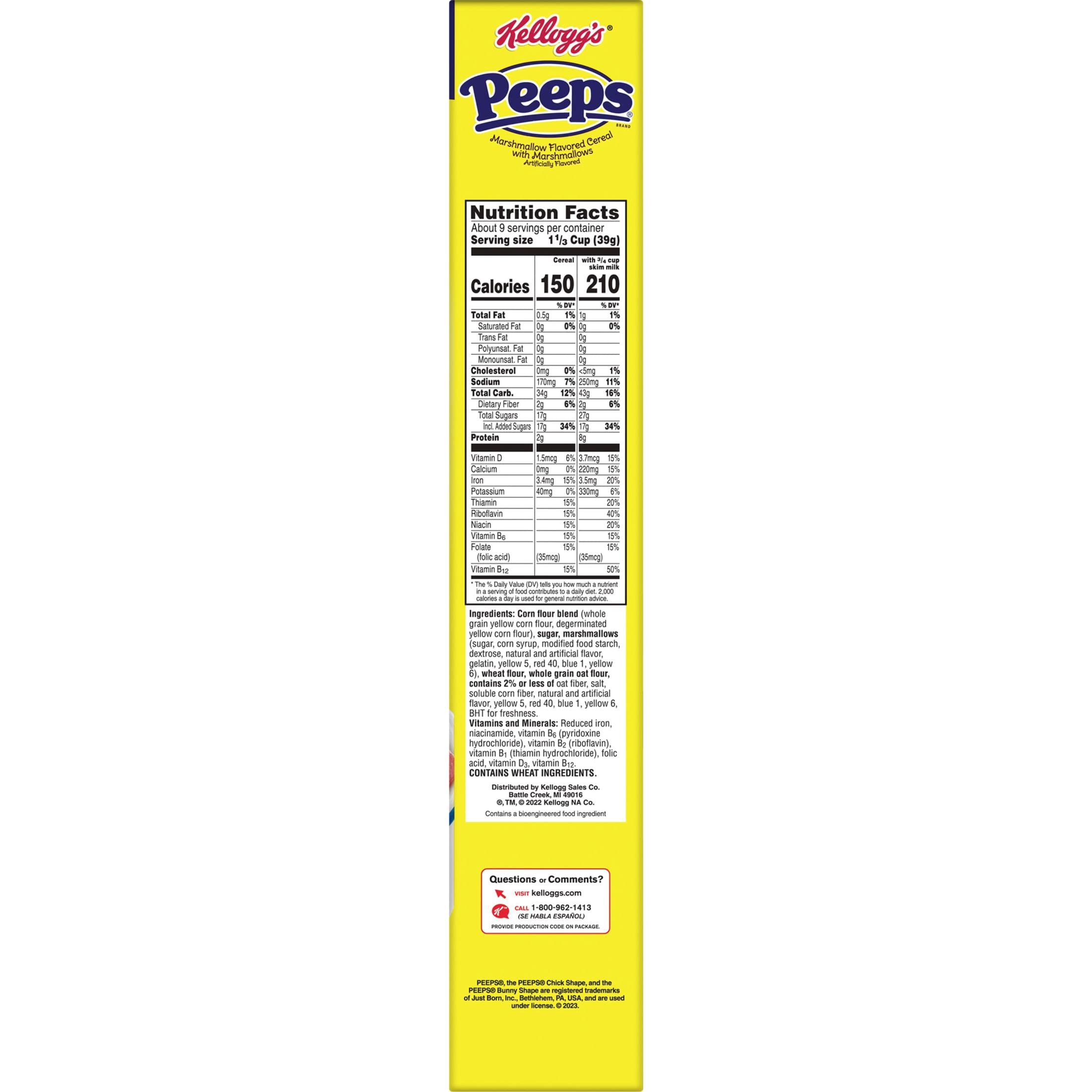 Peeps Breakfast Cereal with Marshmallows - Family Size 12.7oz Box | 8 Vitamins & Minerals | Kids Easter Snacks & Holiday Treats | Perfect for School Lunches, After-School Snacks and Easter Basket Fillers