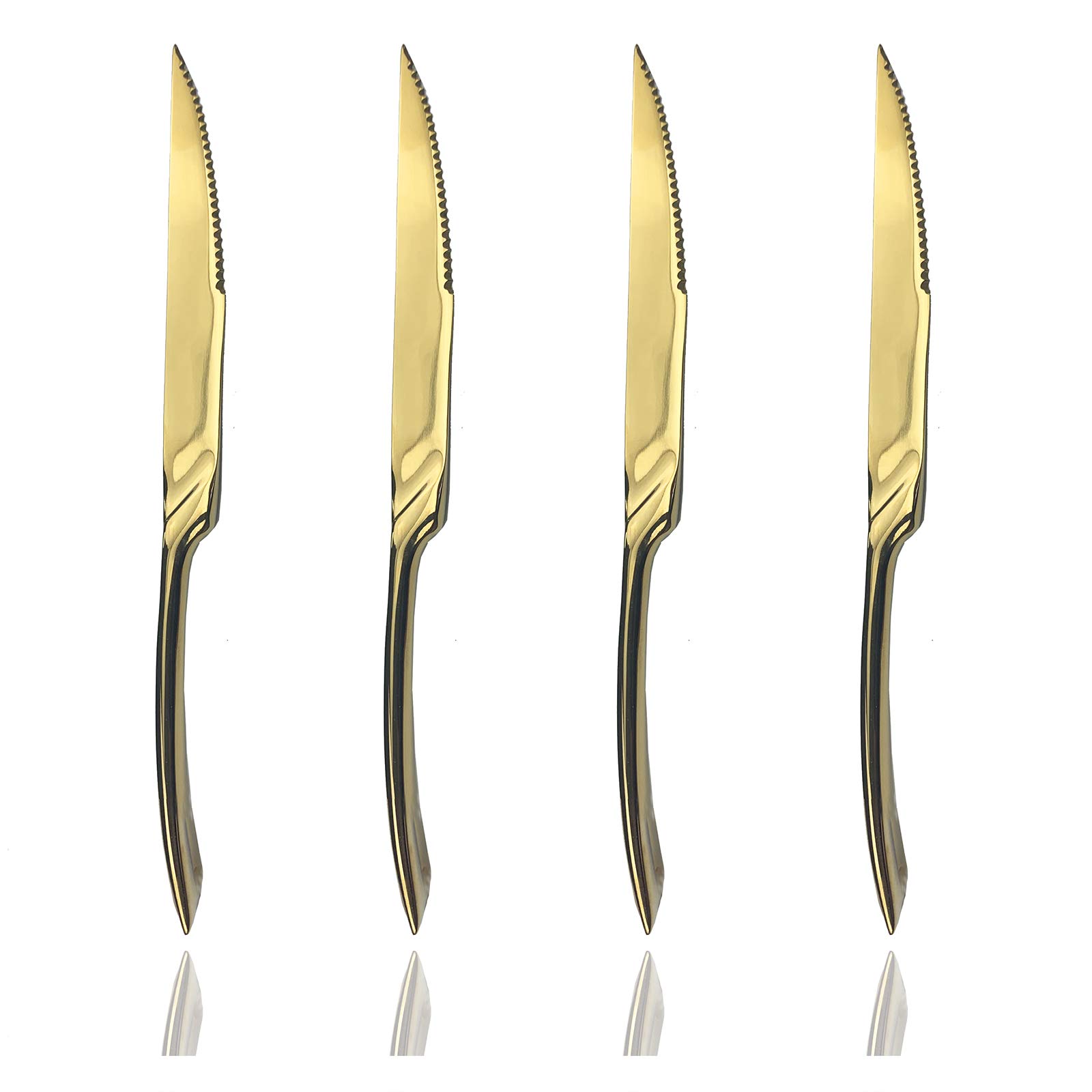 Premium JASHII Steak Knives Set - 4-Piece Stainless Steel Serrated Dinner Knives for Steak, Meat & Kitchen Use | Professional Multi-Purpose Cutlery with Ergonomic Handle (Shiny Gold) | Perfect for BBQ Parties, Fine Dining & Home Cooking