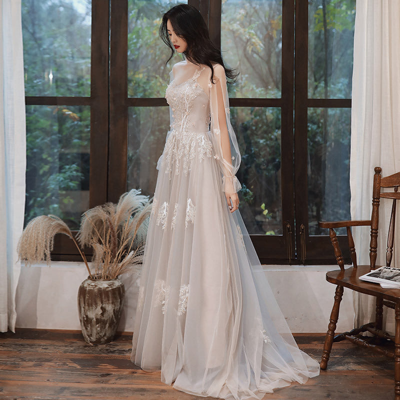 Elegant Long Sleeve Lace Tulle Wedding Dress | A-Line Prom Gown for Bridal, Formal Parties & Special Occasions | Perfect for Weddings, Evening Balls & Black Tie Events