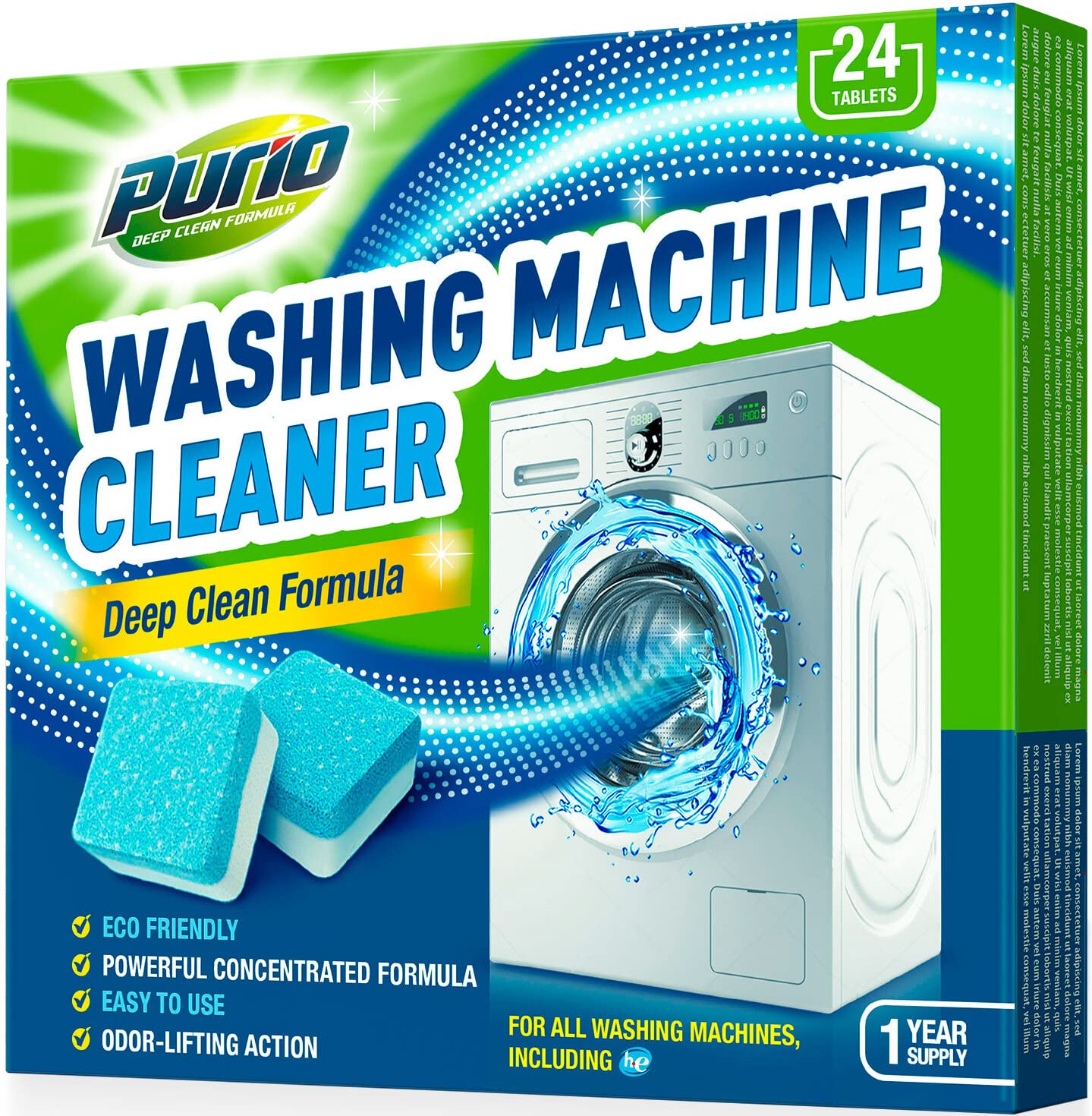 24-Count Washing Machine Cleaner Tablets - Deep Cleaning Formula for Top Load & Front Load Washers (Standard & HE) | Eliminates Odors, Mold & Residue for Fresh Laundry