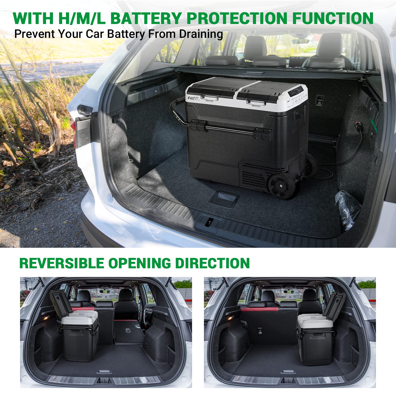 12V/24V DC & 110V AC 64QT Portable Car Refrigerator Freezer - Dual Zone Independent Temperature Control (-4°F to 68°F), 61L Compressor Cooler with Wheels & 2 Baskets for Camping, Road Trips, RV, Tailgating, and Outdoor Adventures