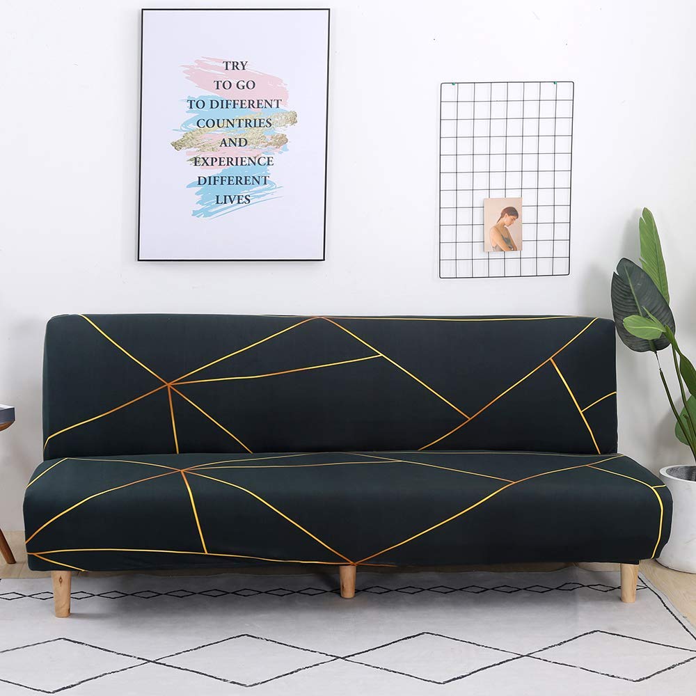 Beacon Pet Stretch Sofa Slipcover - Armless Futon Cover with Printed Design, Fitted Furniture Protector - Elastic Polyester Spandex, Washable Armless Sofa Cover for Folding Couch - Perfect for Pet Owners, Living Room Protection & Home Decor Upgrade