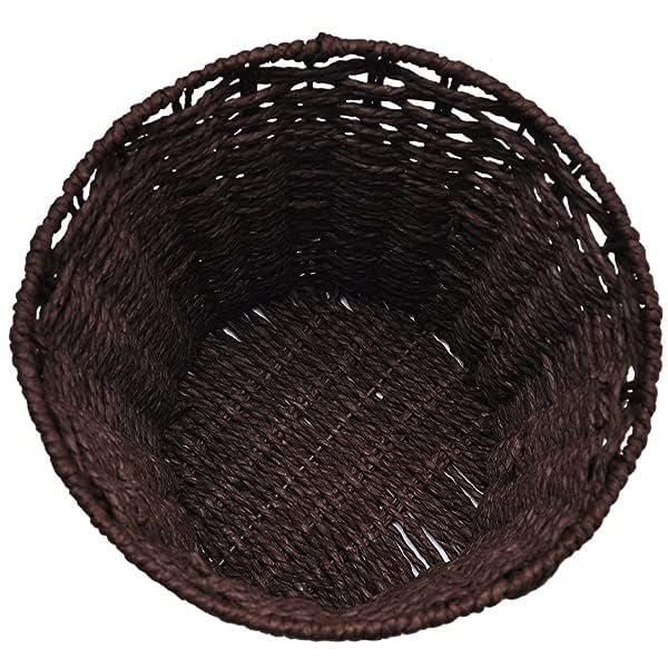 Round Wicker Waste Basket - Natural Woven Paper Bin Trash Can for Bedroom, Bathroom, Office & Home Decor - Eco-Friendly Brown Rubbish Basket for Living Room, Dorm, Kitchen & Bath Organization