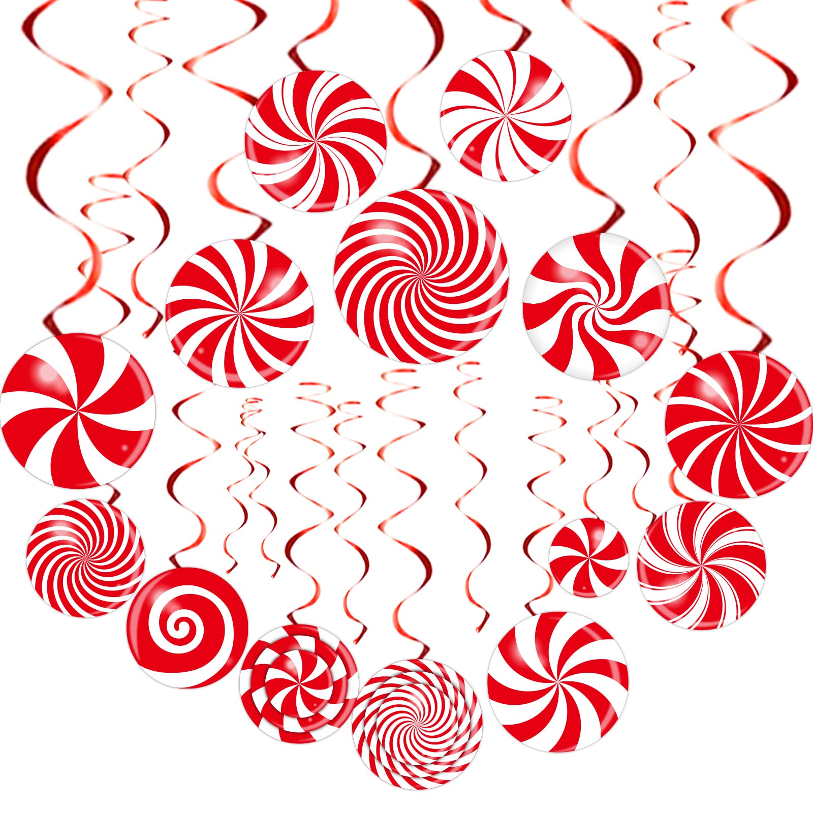 72 PCS Christmas Hanging Swirls Candy Garland Decorations - Red Holiday Candy Cutouts for Xmas Tree, Party, School, Home Decor (Perfect for Christmas Parties, Classroom Activities & Festive Home Decor)
