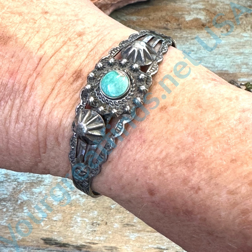 Vintage Fred Harvey Era Navajo Turquoise Bracelet - Genuine Sterling Silver Handmade Native American Jewelry - Perfect for Boho Fashion, Western Wear & Southwest Style Accessories