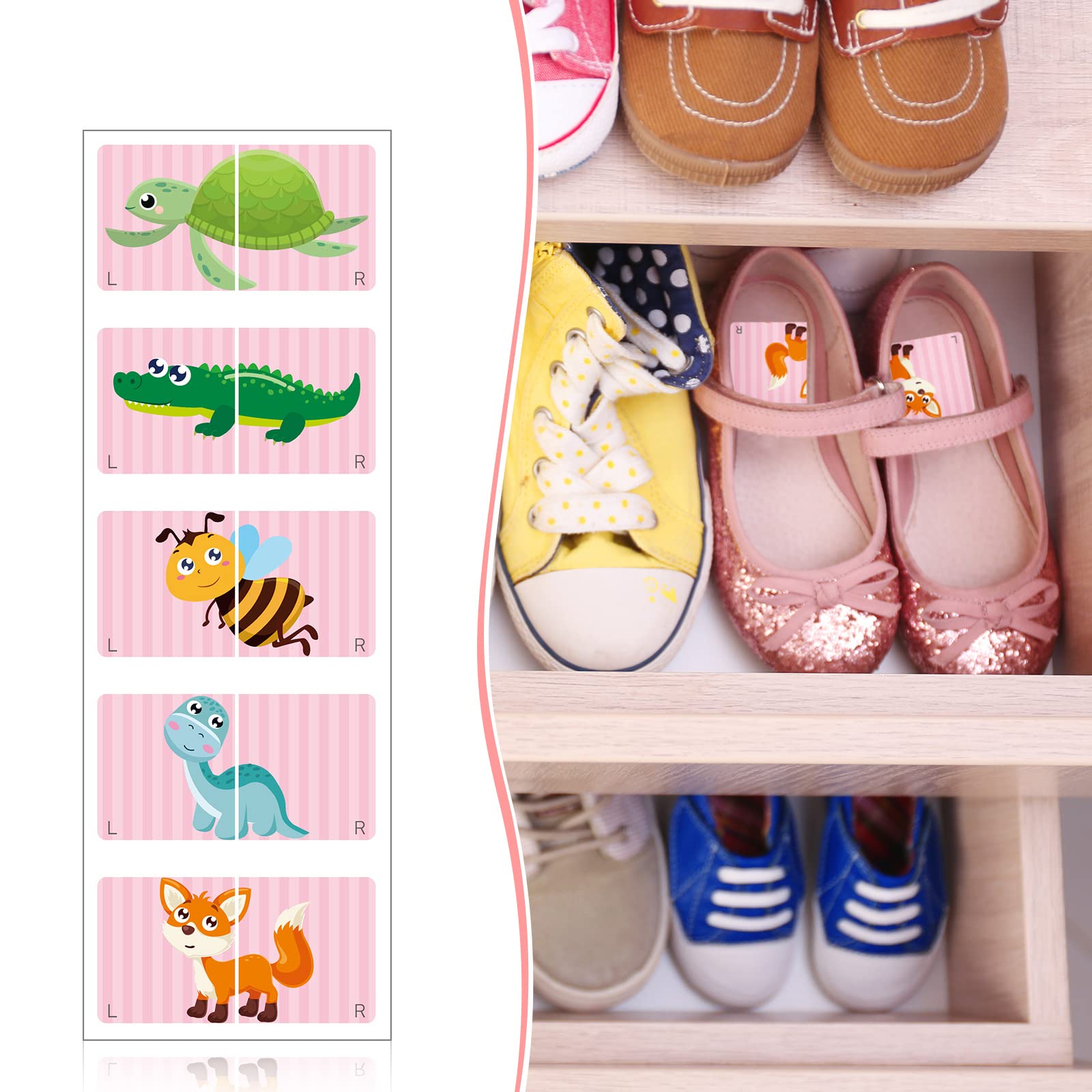 60 Pairs Cute Animal Shoe Stickers for Kids - Left & Right Foot Non-Slip Labels for Toddler & Children's Shoes - Fun Classroom, Daycare & Sports Organization Accessories