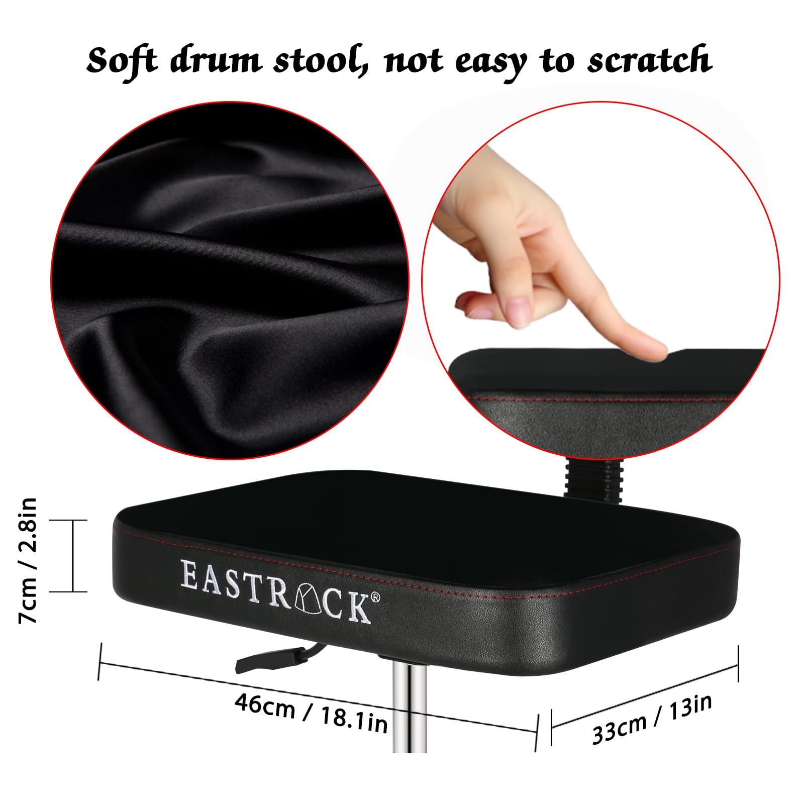 EASTROCK Heavy Duty Adjustable Drum Throne with Backrest - Rotatable & Height Adjustable Square Drum Seat for Drummers - Perfect for Home Studios, Live Performances & Practice Sessions (Square Black)