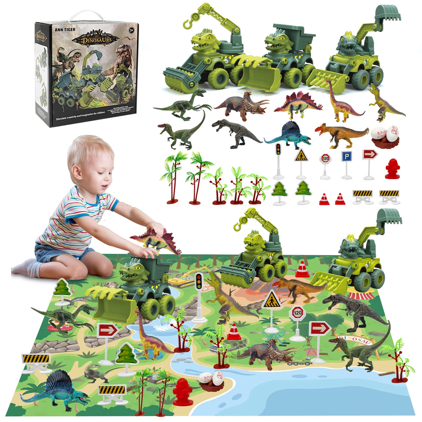 Realistic Dinosaur Toys Set for Kids Ages 3-6 - 12PCS Dino Figures with Play Mat & Trees, Educational STEM Toys for Toddlers & Preschoolers | Perfect for Birthday Gifts, Classroom Learning & Imaginative Play