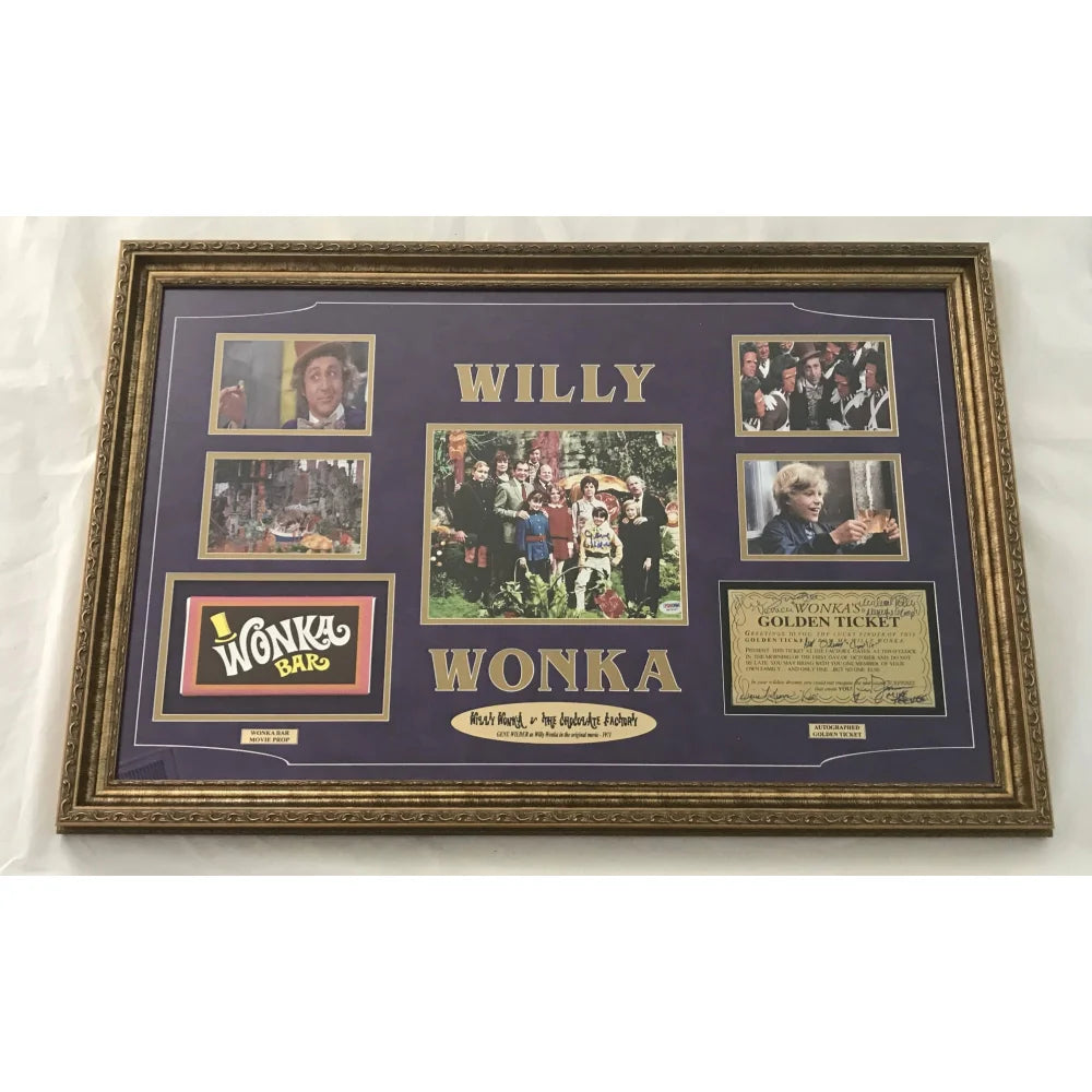 Gene Wilder Willy Wonka Kids Signed Golden Ticket 8x10 Framed Collage with PSA COA - Perfect for Movie Memorabilia Collectors and Charlie and the Chocolate Factory Fans
