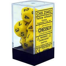 Chessex Polyhedral 7-Dice Set - Opaque Yellow with Black Numbers for D&D, RPG, and Tabletop Gaming