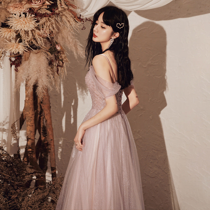 Sweet Pink Off Shoulder Shiny Prom Dress - A-Line Formal Evening Party Gown 606 | Elegant Homecoming, Quinceañera & Special Occasion Dress