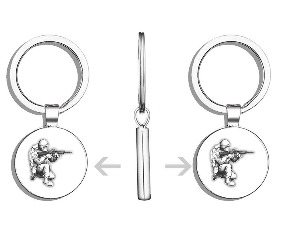 Double Sided Stainless Steel Soldier Sketch Keychain - Durable Key Ring Holder with Carabiner Clip for Keys, Wallet & Backpack | Perfect for Military Enthusiasts, Outdoor Adventures & Everyday Carry