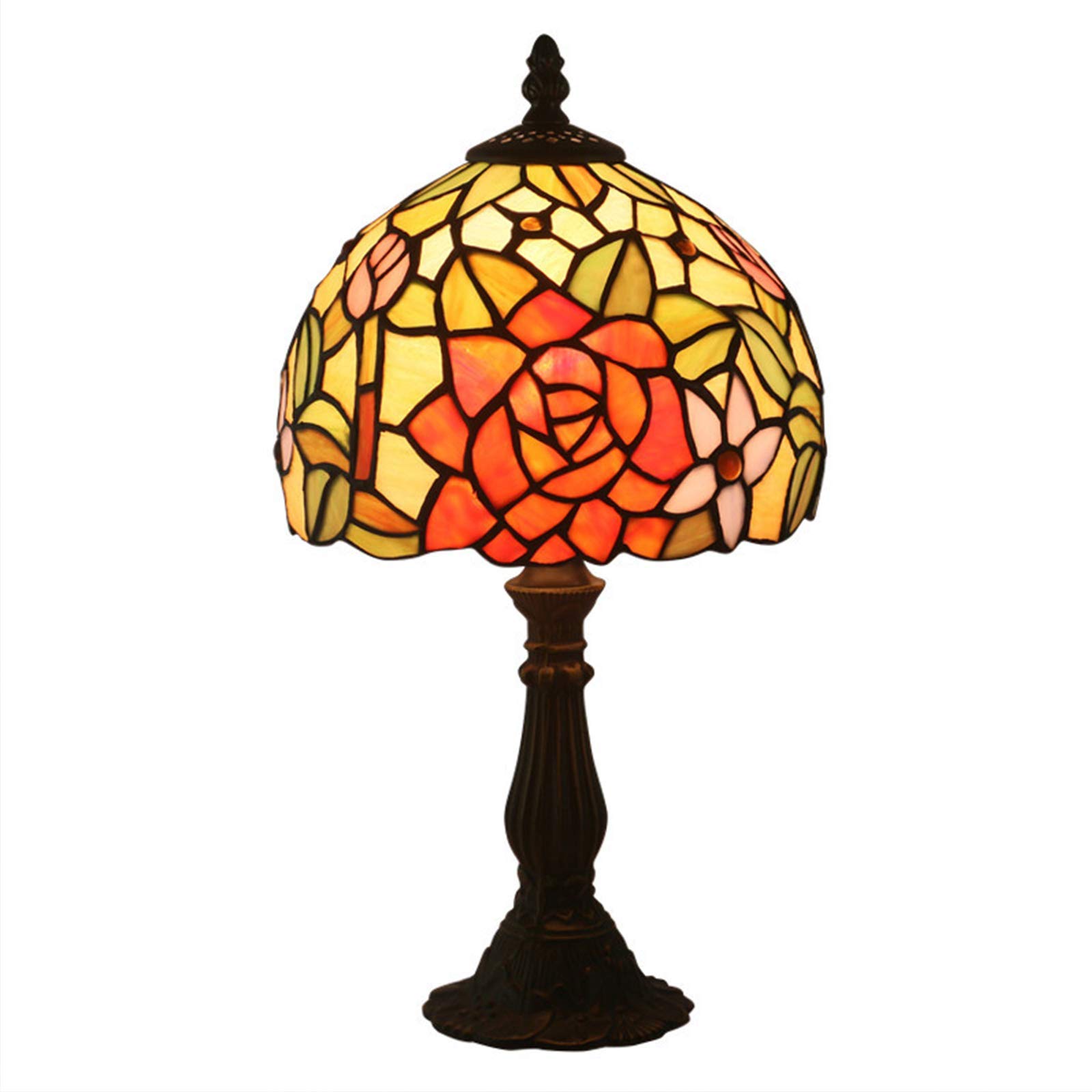 DALUXE Tiffany Style Table Lamp - 7.8 Inch Pink Stained Glass Bedside Lamp for Bedroom, Hotel, Living Room | Elegant Desk Light for Home Decor, Nightstand & Office Use