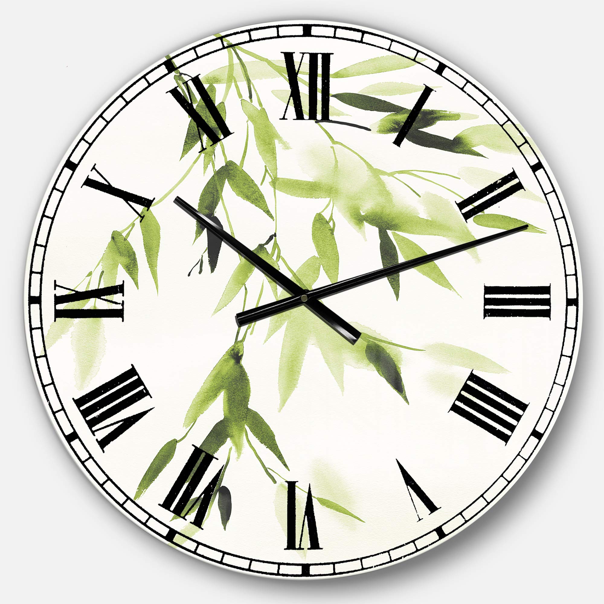 Designart Simplist Bamboo Leaves I Wall Art Round Metal Clock - Modern Home Decor for Living Room, Bedroom, Office | Lake House & Nature Inspired Wall Decoration | Perfect for Farmhouse, Boho & Minimalist Interiors