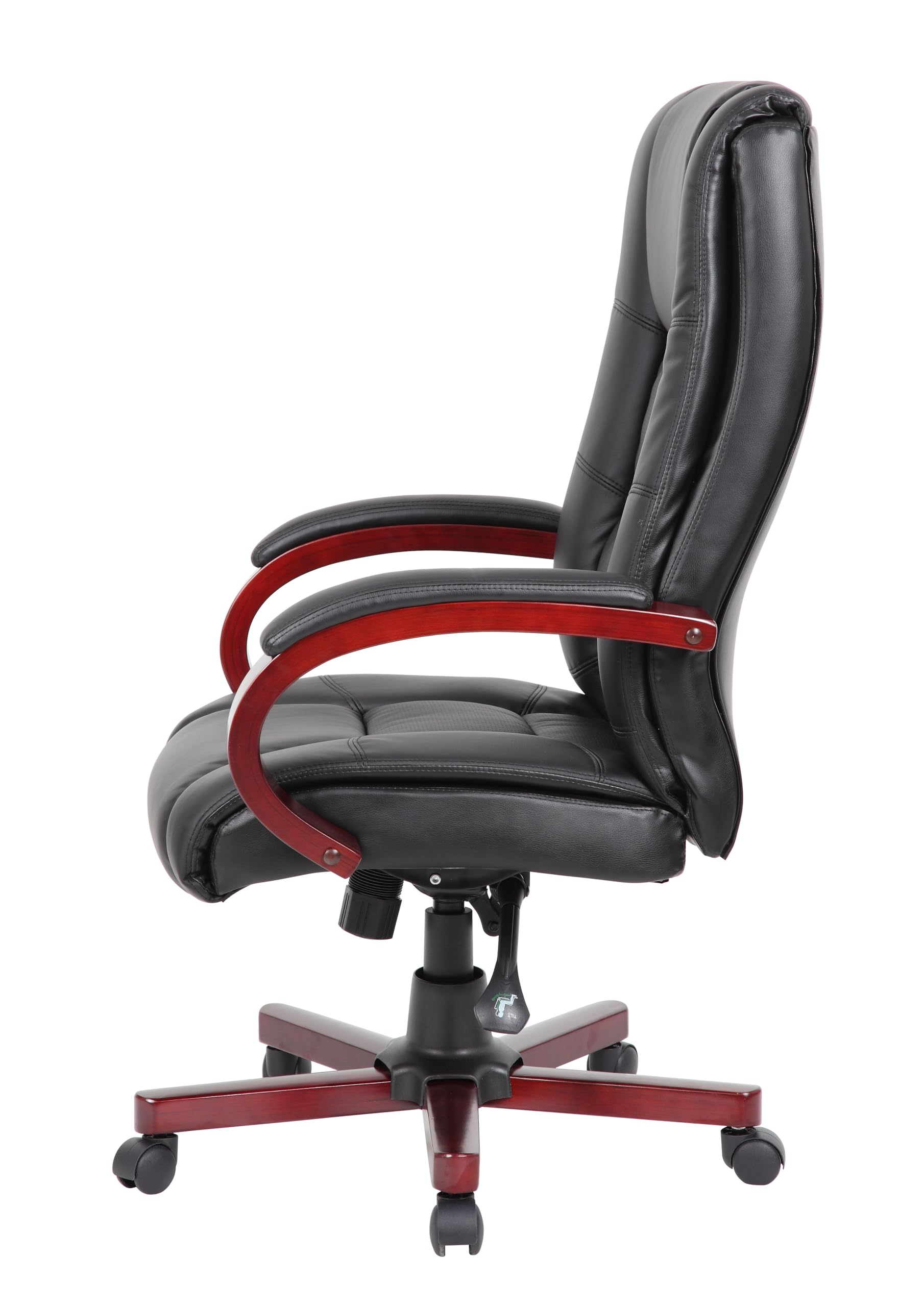 Boss Office Products High Back Executive Chair - Ergonomic Leather Office Chair with Adjustable Height & Lumbar Support, Black/Mahogany - Perfect for Home Office, Conference Rooms & Executive Suites