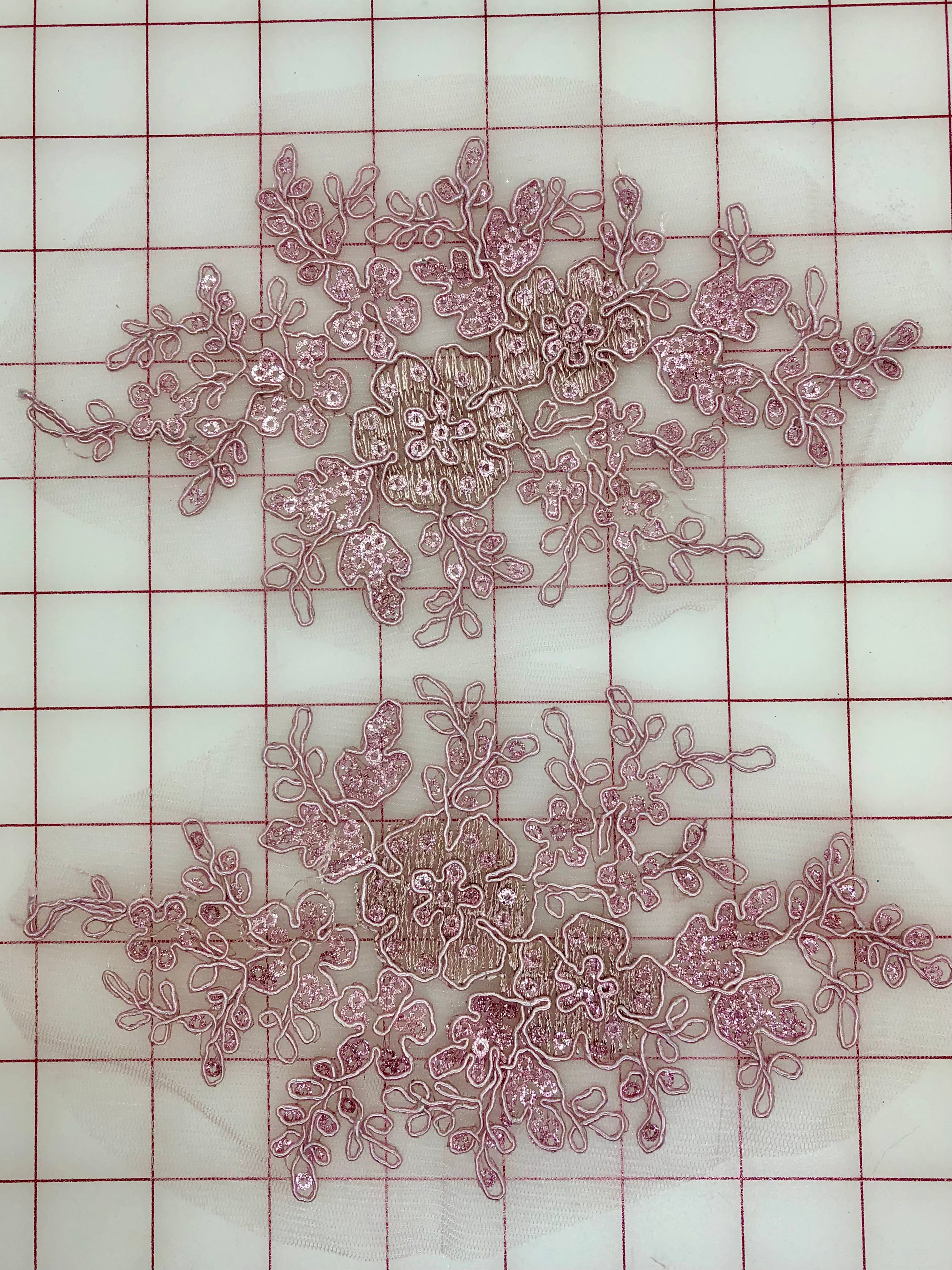 Exquisite Beaded Lace Flower Applique Pairs in Dusty Rose - Perfect for Wedding Dresses, Bridal Gowns, and DIY Craft Projects