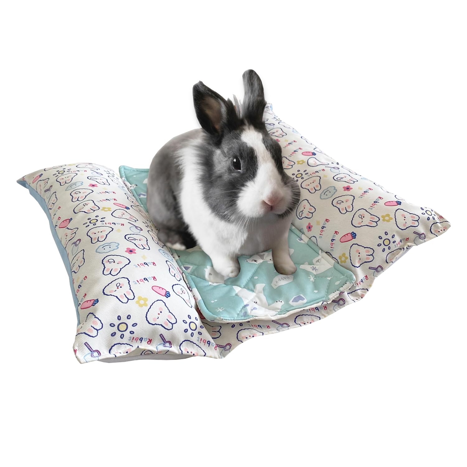Soft Flannel Rabbit Bunny Lounger Pillow with Cooling Mat - Cozy Cuddle Cushion Bed for Small Pets - Perfect for Indoor Relaxation & Nap Time