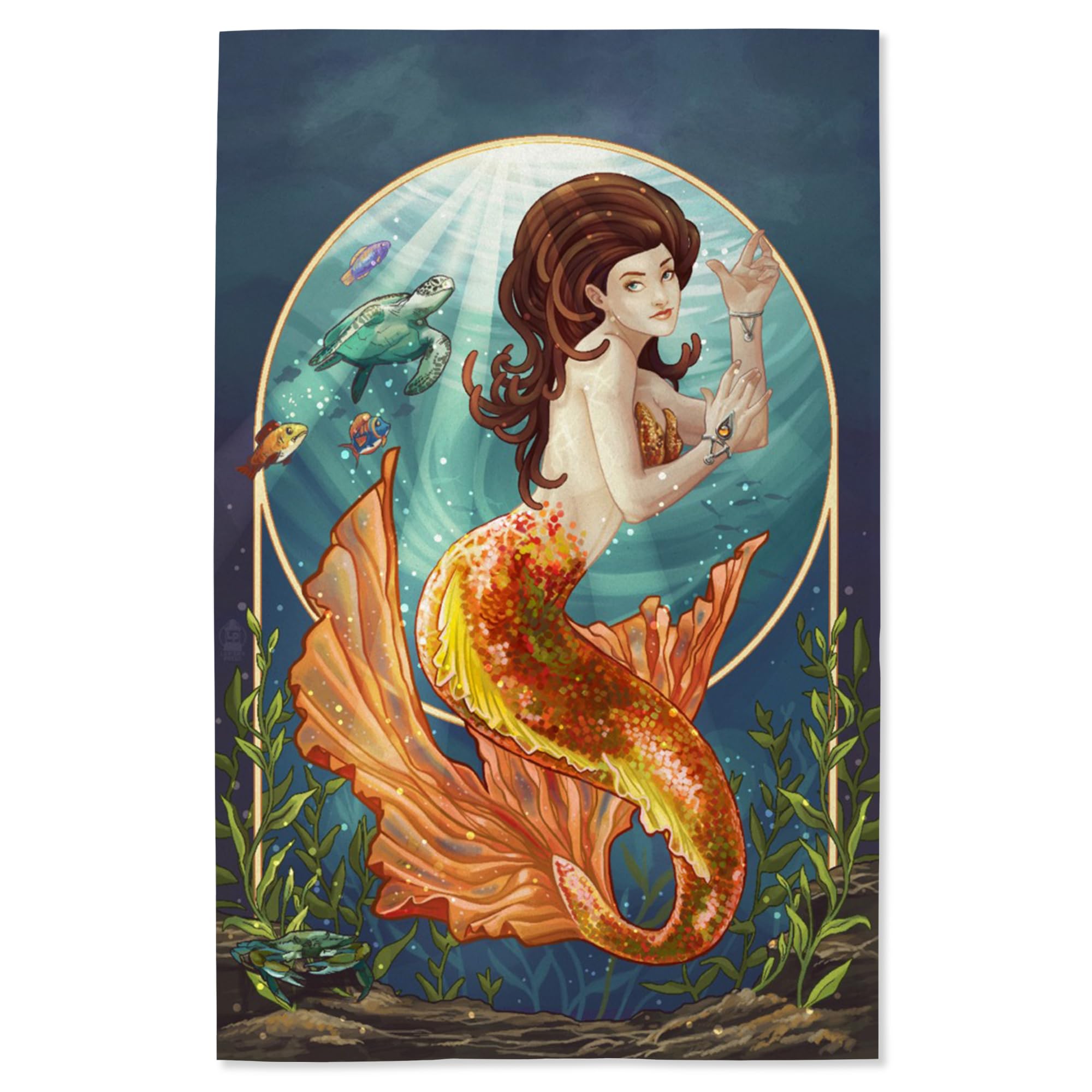 Lantern Press 16x24 Inch Giclee Art Print - Mermaid with Orange Tail Wall Decor - Premium Canvas Wall Art for Living Room, Bedroom & Office