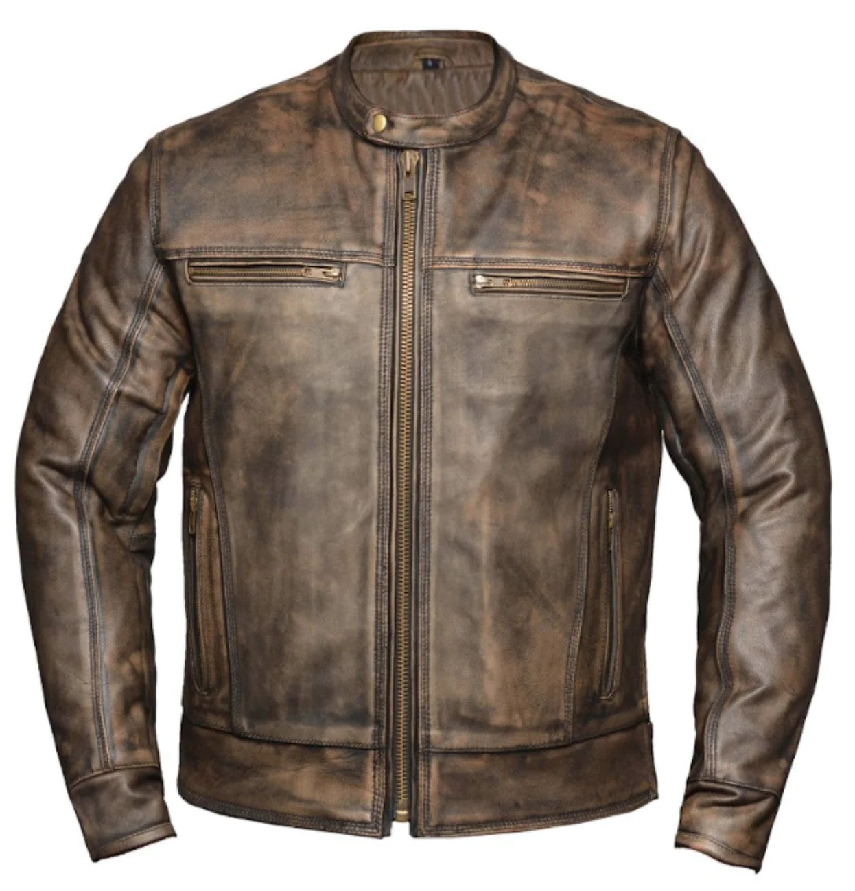 Men's Distressed Faux Leather Jacket - Vintage Biker Style for Casual Wear & Outdoor Adventures