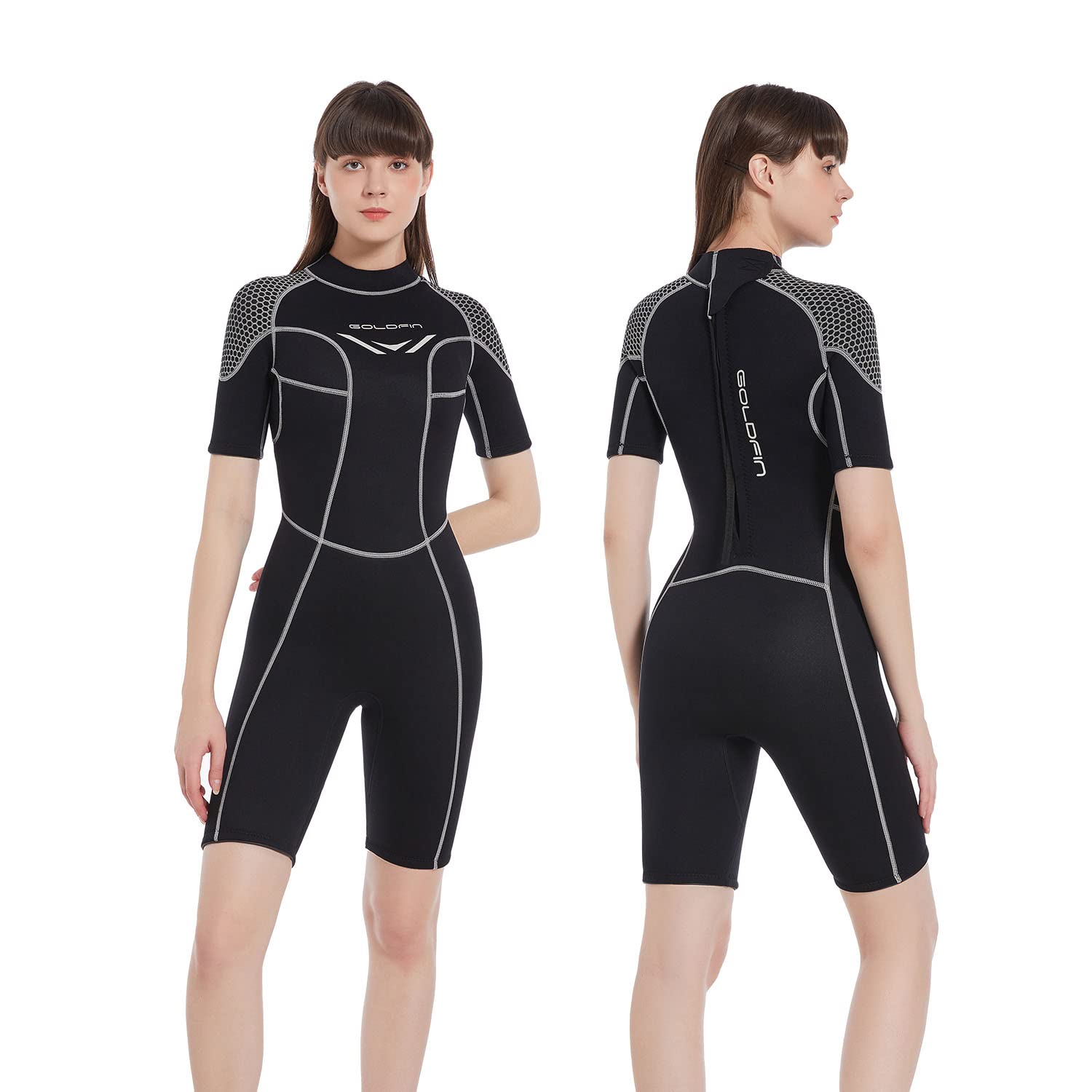 **Goldfin 3mm Neoprene Wetsuit Shorty for Women & Men - Thermal Diving & Surfing Suit with Back Zip - Perfect for Swimming, Snorkeling & Water Sports (Women M, Men 2XL) - Ideal for Beach, Pool & Ocean Adventures**