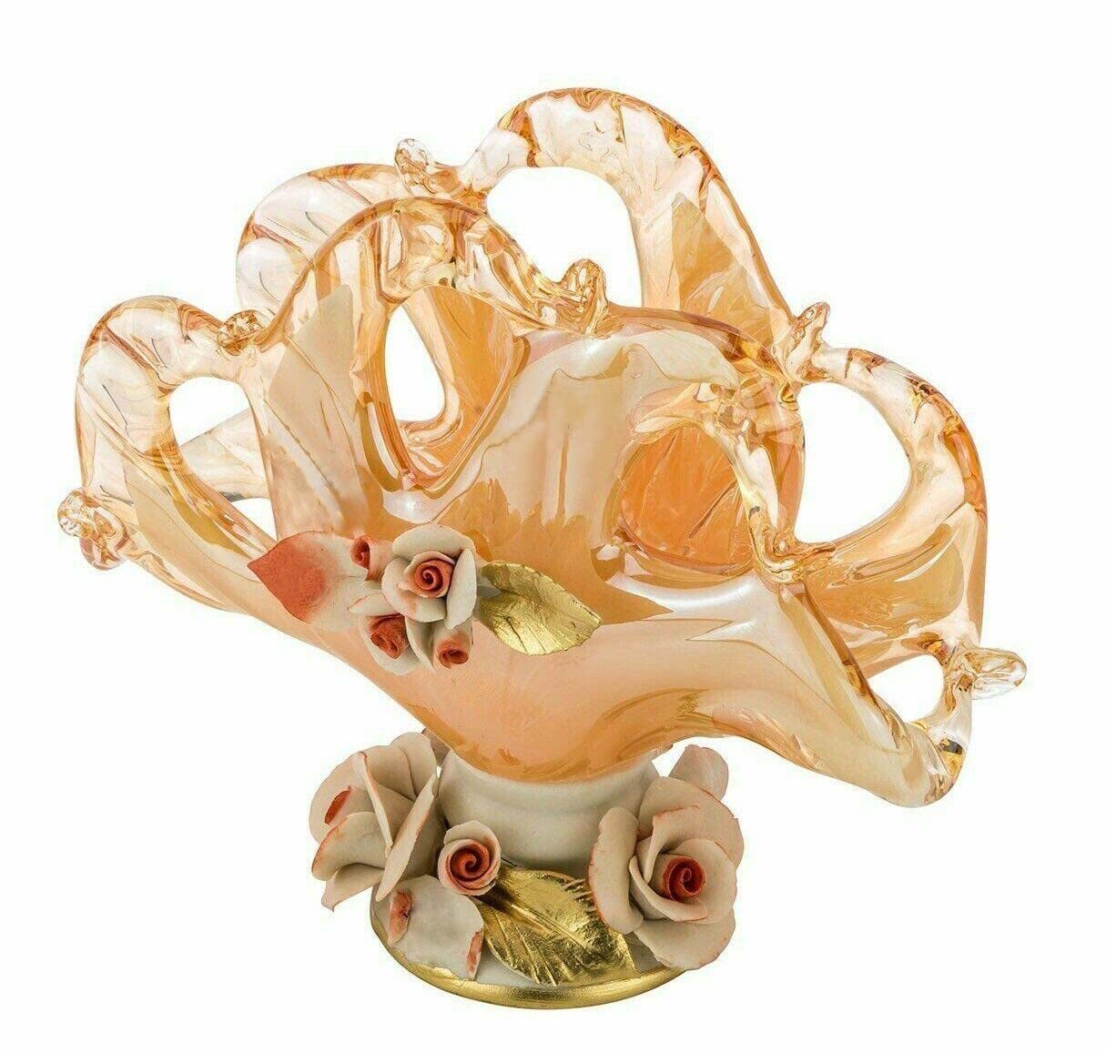 Honey Mikalo Glass Napkin Holder & Porcelain Flower Vase - Elegant Centerpiece for Dining Table Decor, Wedding, Home, and Office Decoration
