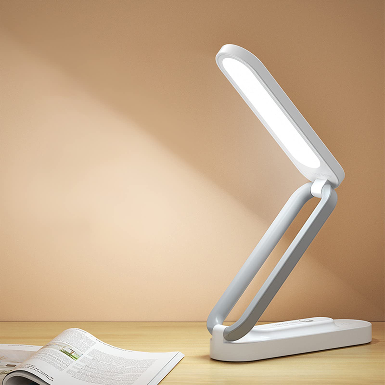 NSXCDH LED Desk Lamp - Foldable Portable Eye Protection Small Lamp with USB Charging & Plug-in, Cordless Mini Desk Light for Home Office, Study, Reading & Nightstand Use