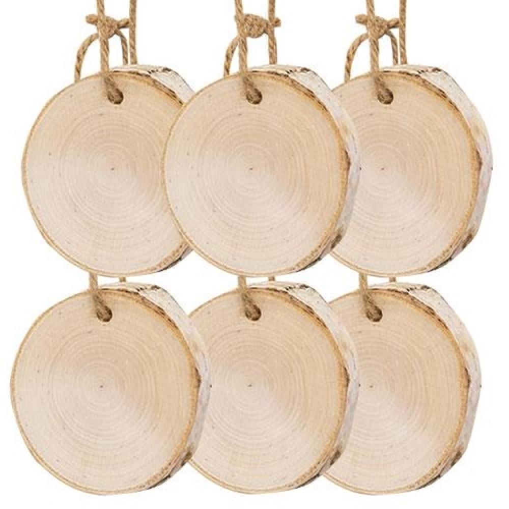 6-Pack Natural Birch Mini Tree Tag Ornaments - Rustic Christmas Decor for Holiday Trees, Gifts, and DIY Crafts