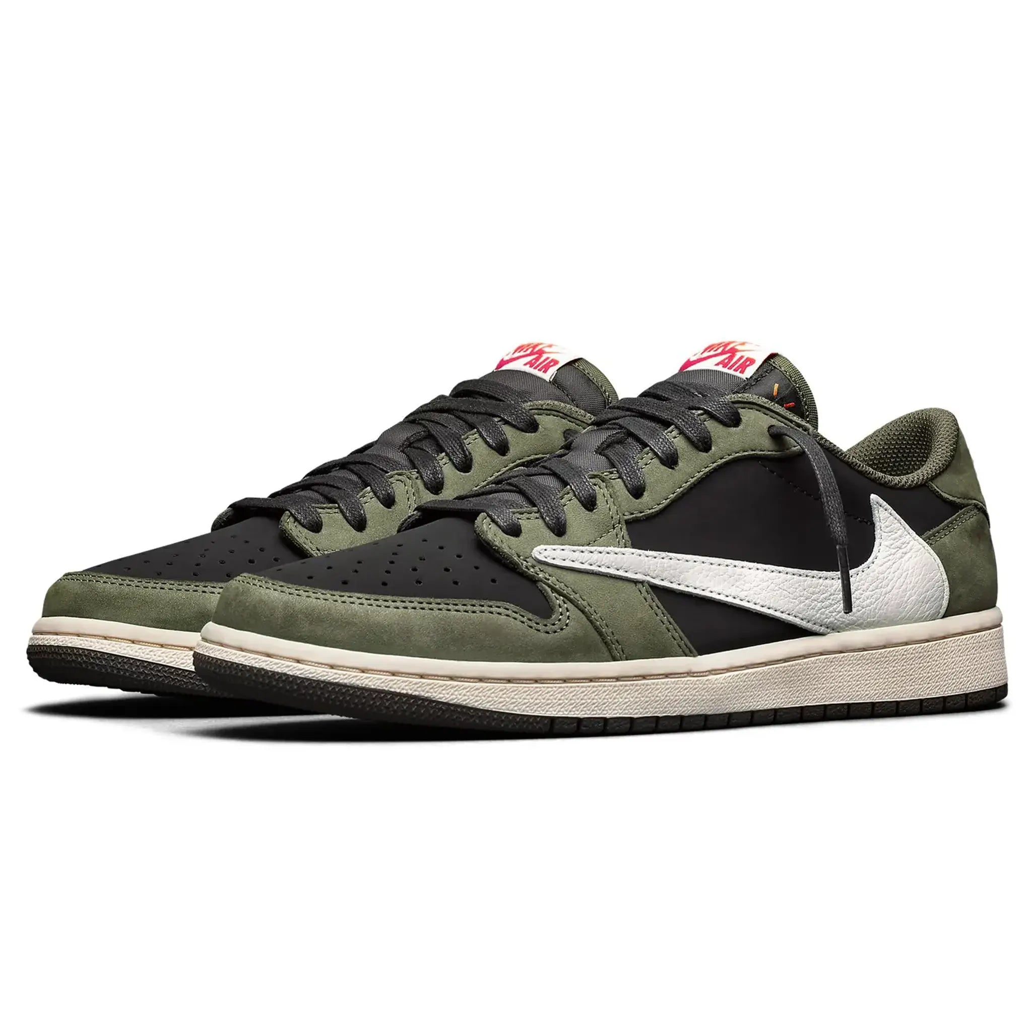 Travis Scott x Air Jordan 1 Low OG Black Olive Sneakers - Men's Limited Edition Retro Basketball Shoes for Streetwear & Casual Style