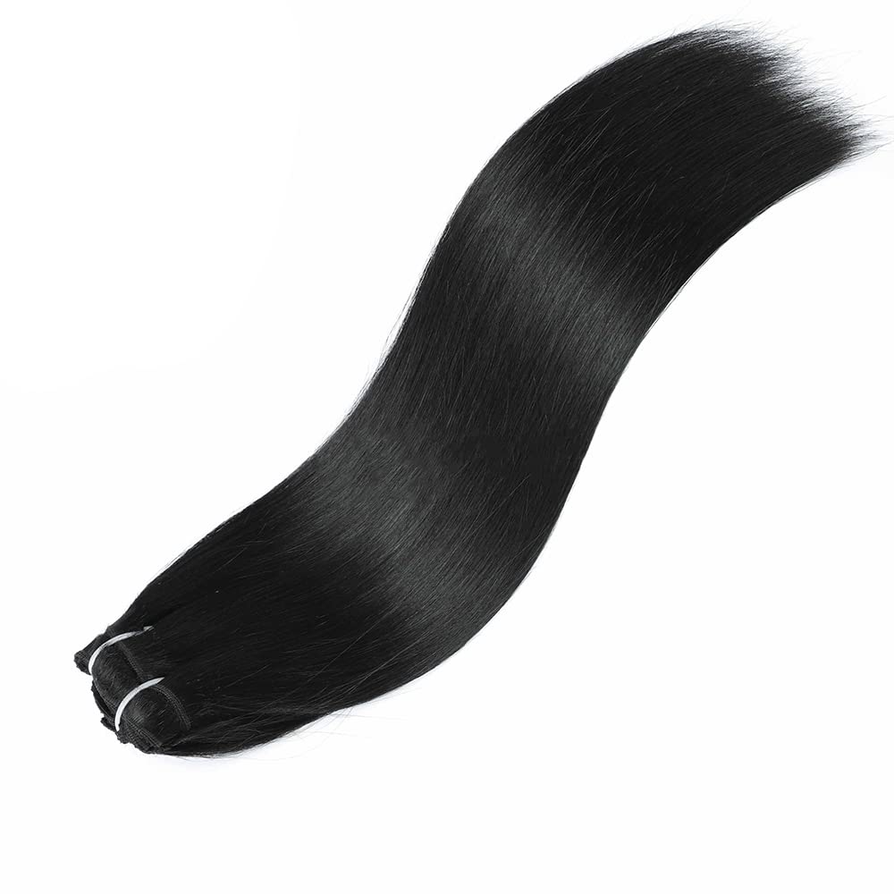 Jet Black Clip in Human Hair Extensions 20 Inch - 8pcs 120g Silky Straight Natural Hair - Real Human Hair for Styling & Volume - Perfect for Parties, Weddings & Daily Wear (#1)