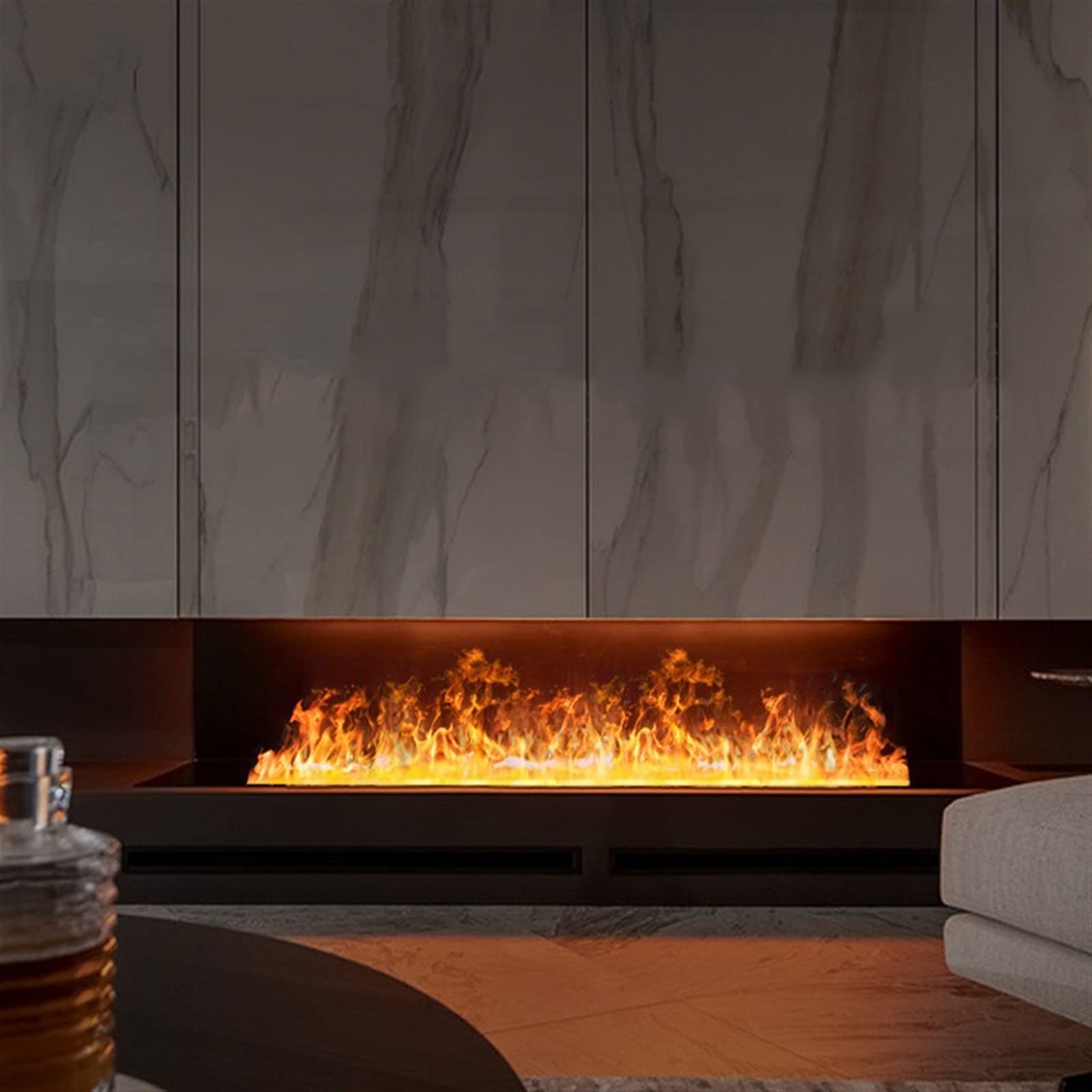 Decorative Electric Fireplace with 3D Simulated Flame - Adjustable LED Flame, Overheat Protection & Humidifier Function - Remote Control Indoor Fireplace Heater for Living Room, Bedroom & Office