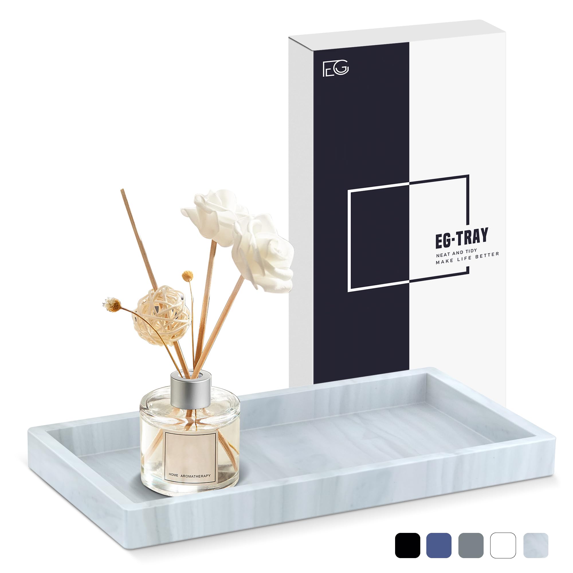 EGWON Shatterproof Silicone Vanity Tray for Bathroom & Dresser - Thick Soap Dispenser Tray for Perfume, Jewelry & Toiletries | Perfect for Bathroom Countertops, Sink Organizers & Makeup Storage