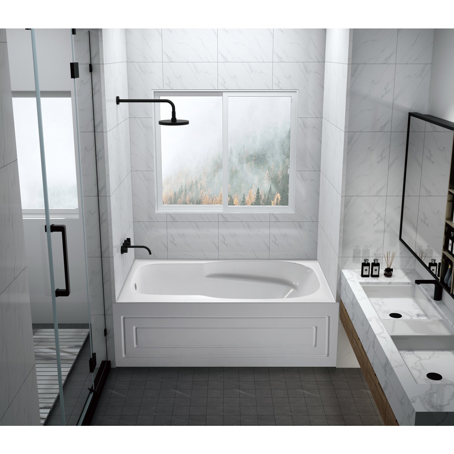 Aqua Eden 60 Inch Acrylic Rectangular 3-Wall Alcove Bathtub with Armrests & Anti-Skid Surface - Left Hand Drain, Glossy White - Perfect for Modern Bathrooms & Spa-Like Relaxation