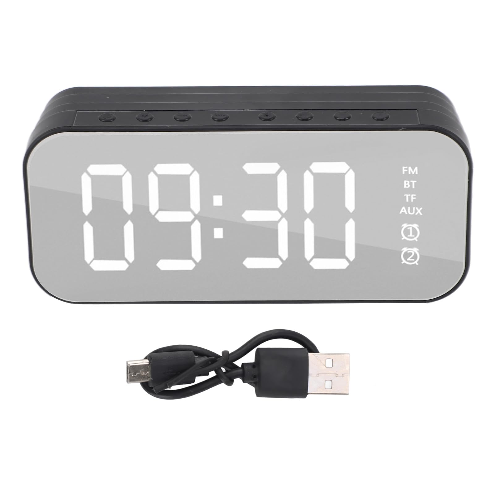 Shipenophy Alarm Clock Speaker with FM Radio - Digital Mirror Display, Desktop Bluetooth Speaker & Bedside Clock for Home, Office, and Travel Use