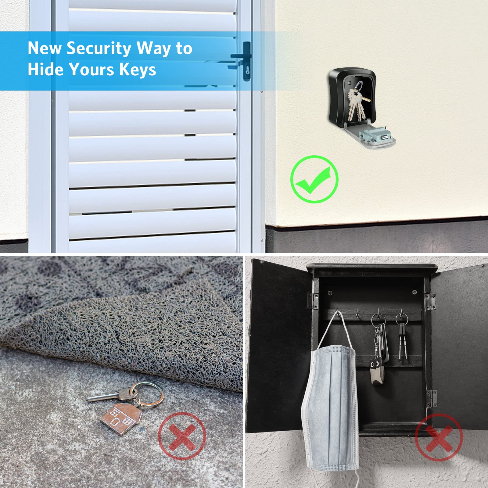 4-Digit Combination Key Lock Box - Wall Mounted, Waterproof & Portable Key Storage with Resettable Code for House Keys | Secure Outdoor & Indoor Use (3.7 Inch) - Perfect for Home, Office, Vacation Rentals & Airbnb