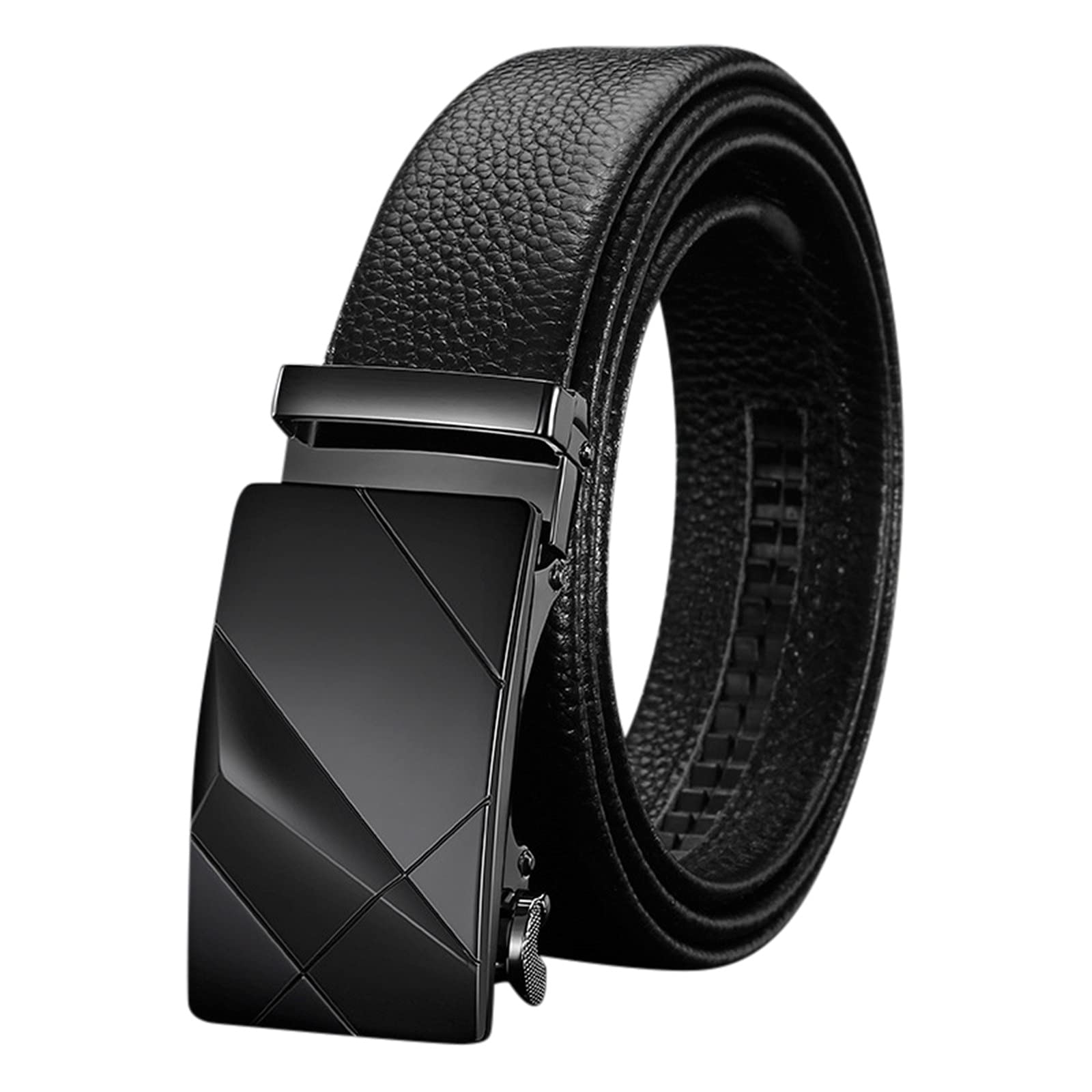 Men's Genuine Leather Slide Belt with Easy Adjustable Buckle - Black Dress & Casual Belt for Office, Wedding & Everyday Wear